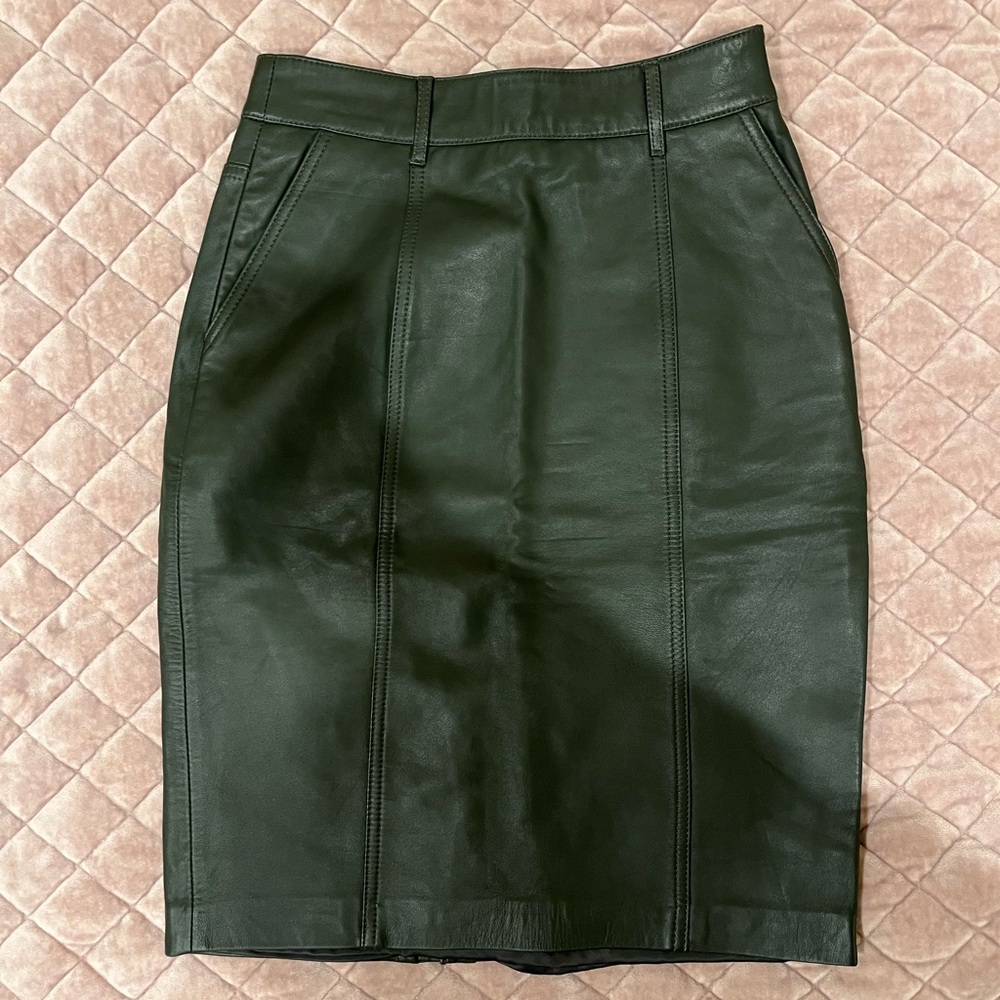 Reiss Leather Pencil Skirt in green